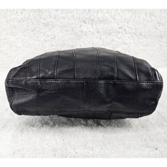 JUNIOR DRAKE Black Lambskin Leather Shoulder Bag with Gold Chain Accent Straps - Picture 7 of 15